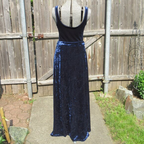 Blue Crushed Velvet Faux Wrap Skirt Long Maxi & Tank Top Party Prom EUC Gorgeous - Picture 6 of 16